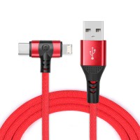 3 in 1 chargeing cable usb mini usb c and lightning Red